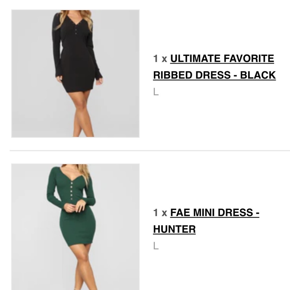 TWO: Fashion Nova Ultimate Favorite Ribbed Dress - Black & Hunter Green